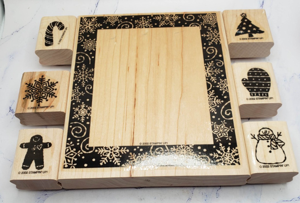 Stampin' Up! Holiday Frame Fun Set of 7 Wood Mounted Rubber Stamps